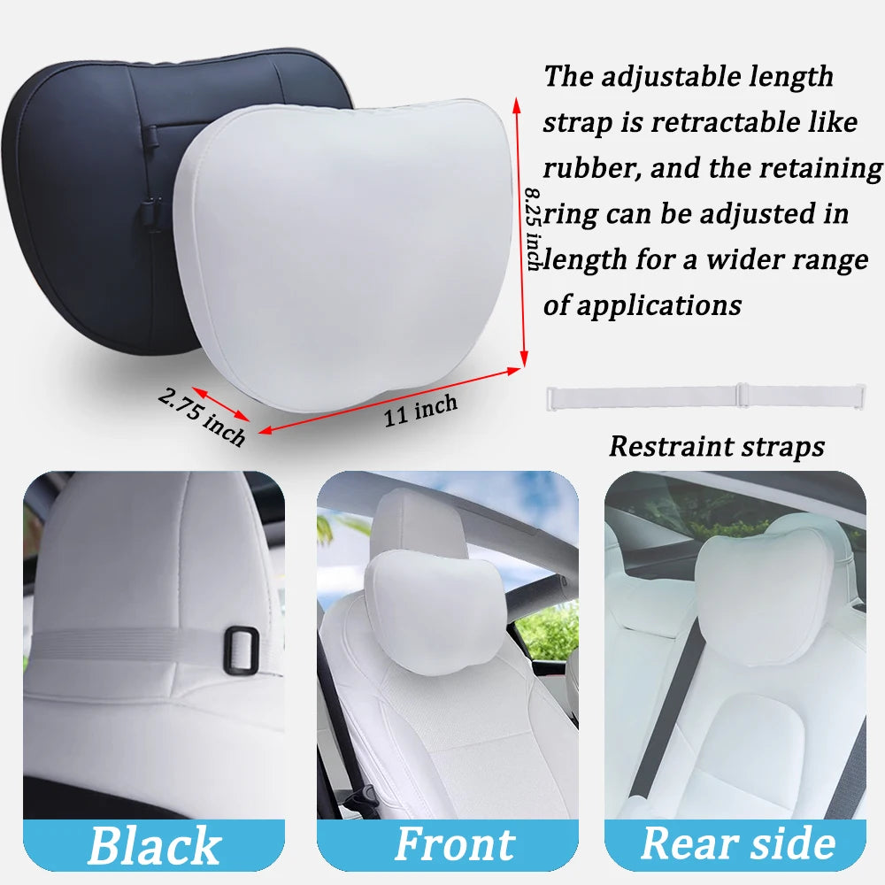 OULEX Tesla Model 3 & Model Y Nappa Leather Car Seat Neck Pillow – Ergonomic Memory additional angle