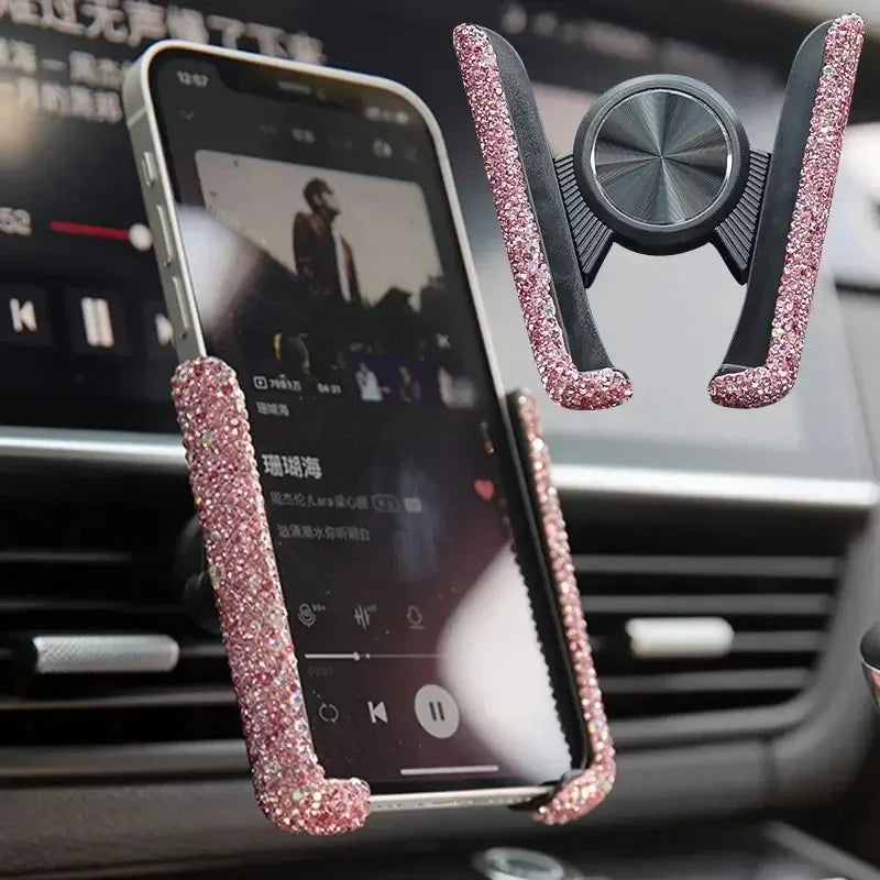 Car Phone Holder for Car Air Vent Diamond Crystal Clip Mount Mobile Phone Stand Bracket Interior Acc