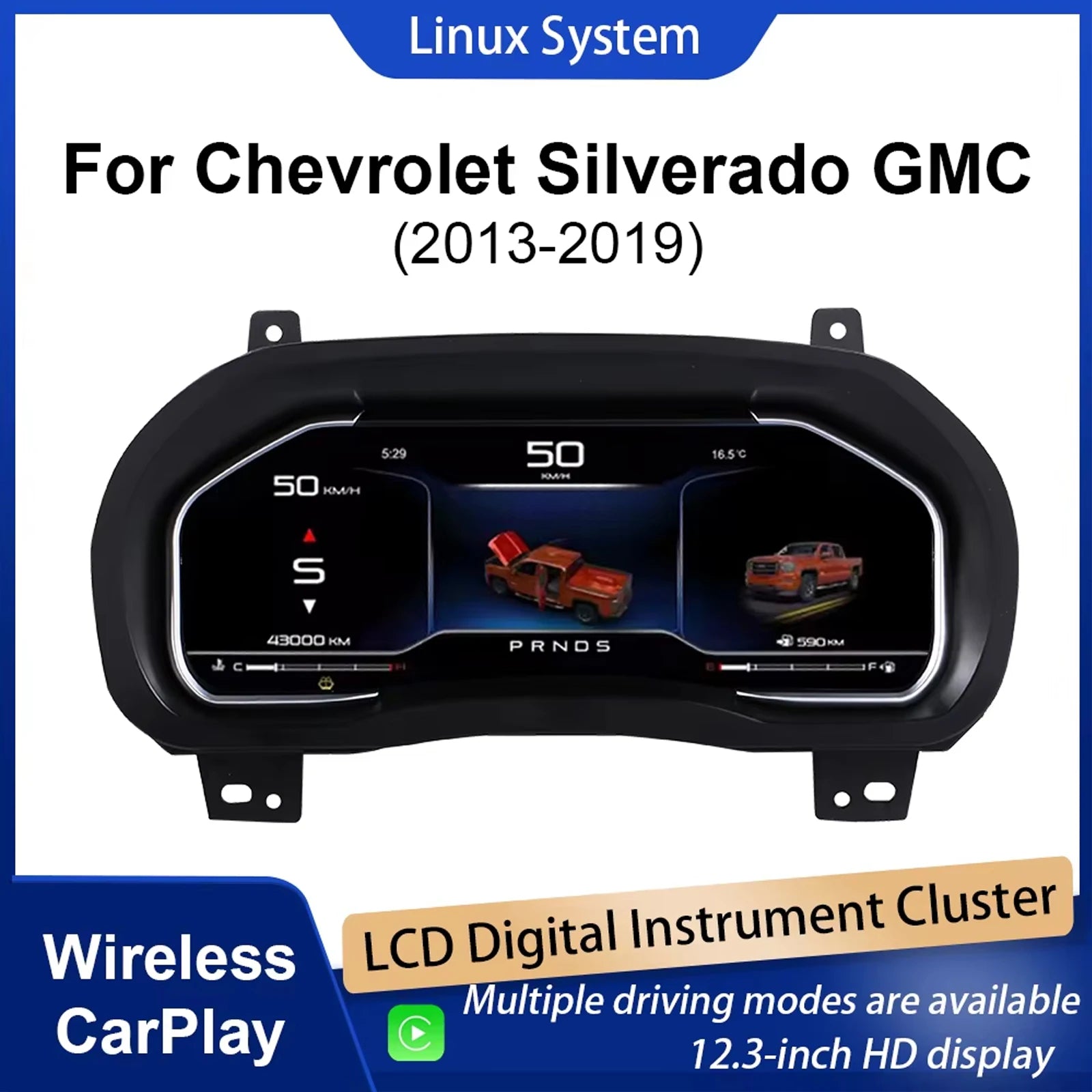 12.3-Inch Digital Instrument Cluster for Chevy GMC | Wireless CarPlay Speedometer Upgrade