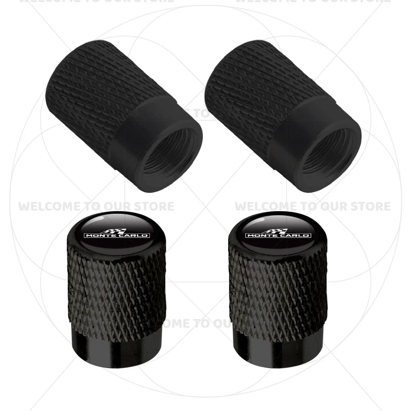 Skoda Monte Carlo Logo Tire Valve Caps | 4Pcs Aluminum Wheel Stem Air Dust Covers lifestyle view