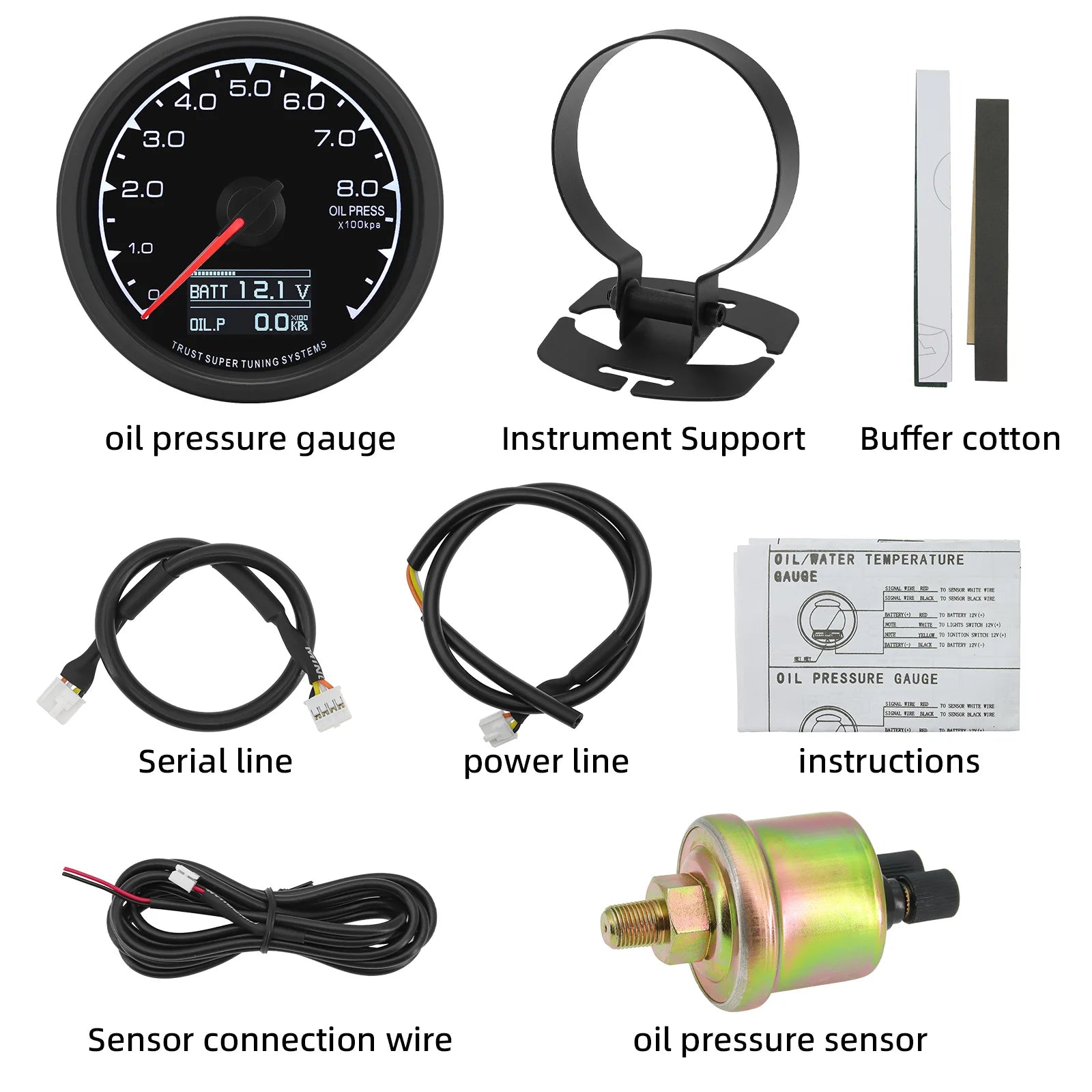 7-Color Backlight Display Gauge Set | Boost Water Temp Oil Pressure Tachometer close-up view