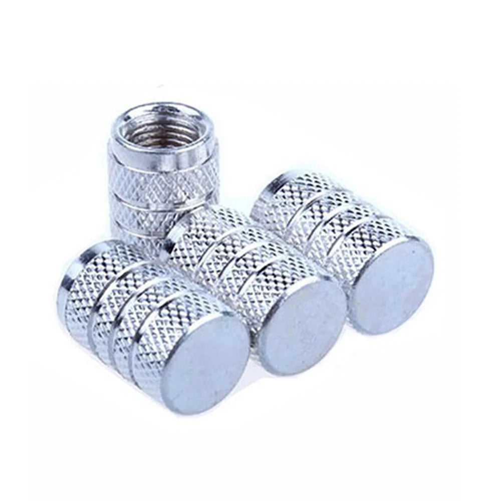 DSYCAR 4Pcs Silver Aluminum Knurling Tire Valve Stem Caps | US Schrader Compatible additional angle