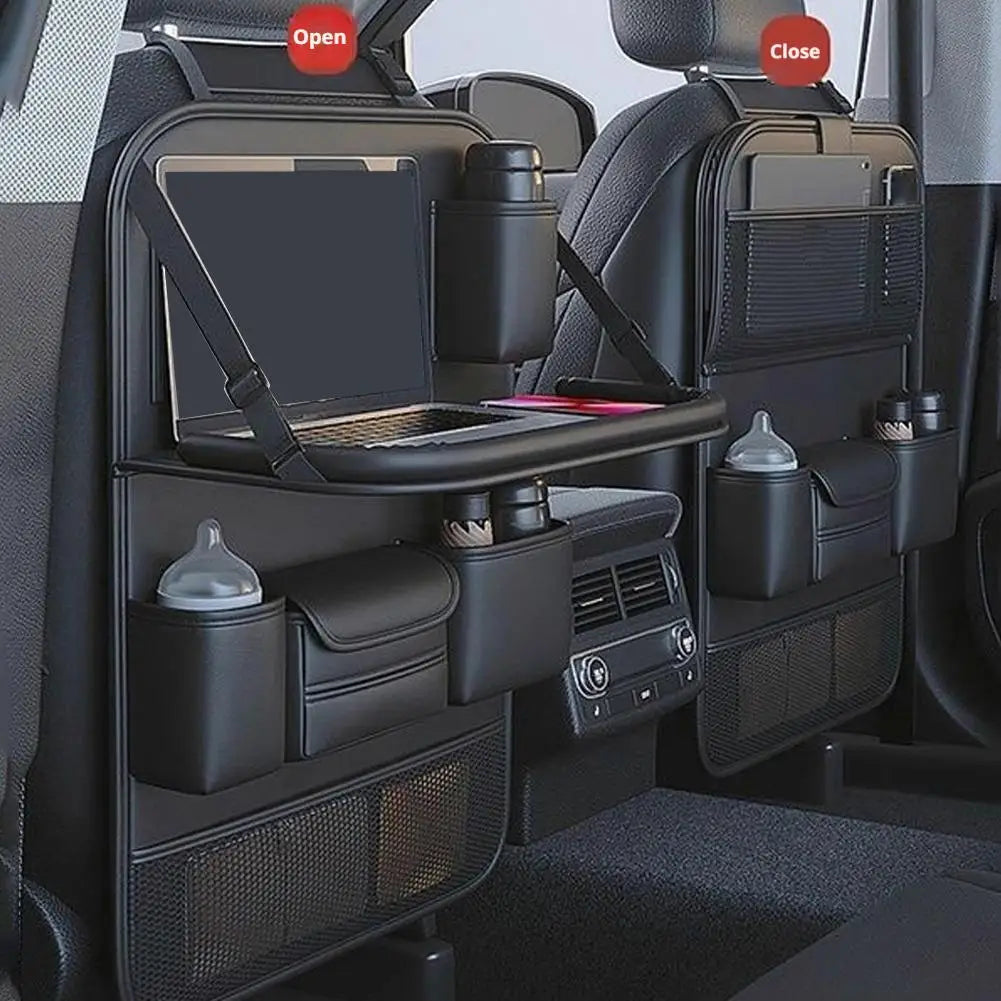 Car Seat Back Organizer 6-Pocket Storage Bag with Foldable Table Tray