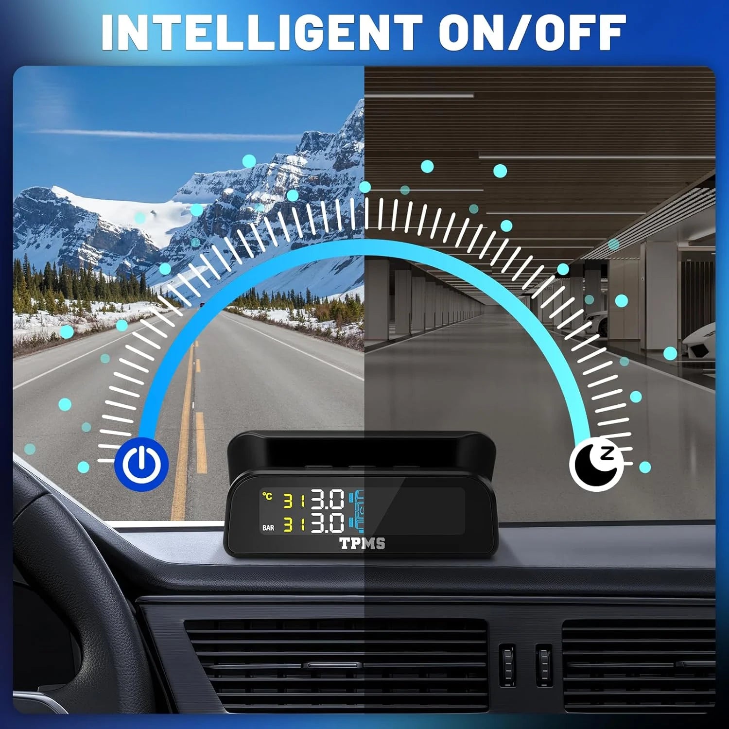 Solar Tire Pressure Monitoring System with 4 External Sensors | Real Time TPMS for Car R detail view