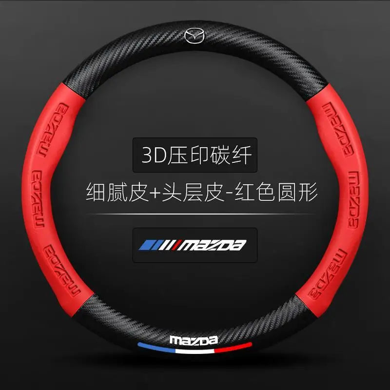 Carbon Fiber Leather Steering Wheel Cover | Mazda 3 5 6 CX30 CX5 CX8 MX5 RX8 RX7 detail view