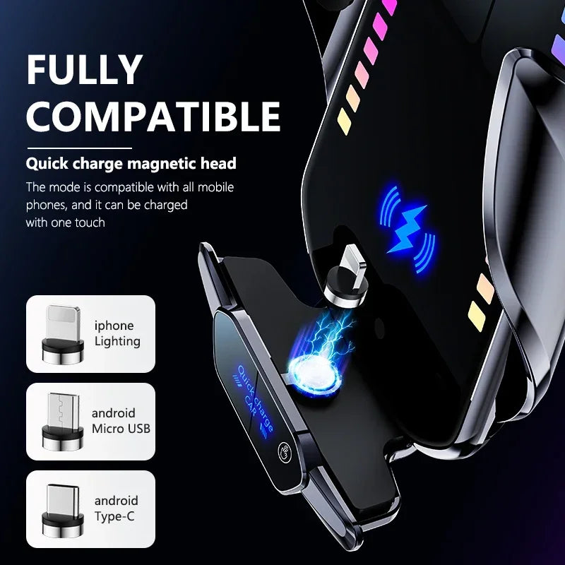 Magnetic Car Wireless Charger | Infrared Induction Phone Mount for Fast Charging additional angle