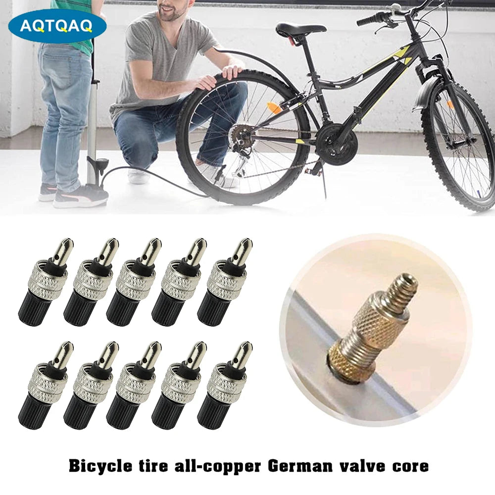 Bicycle Valve Core Set Replacement | 10-Piece German Type Tire Valve Kit