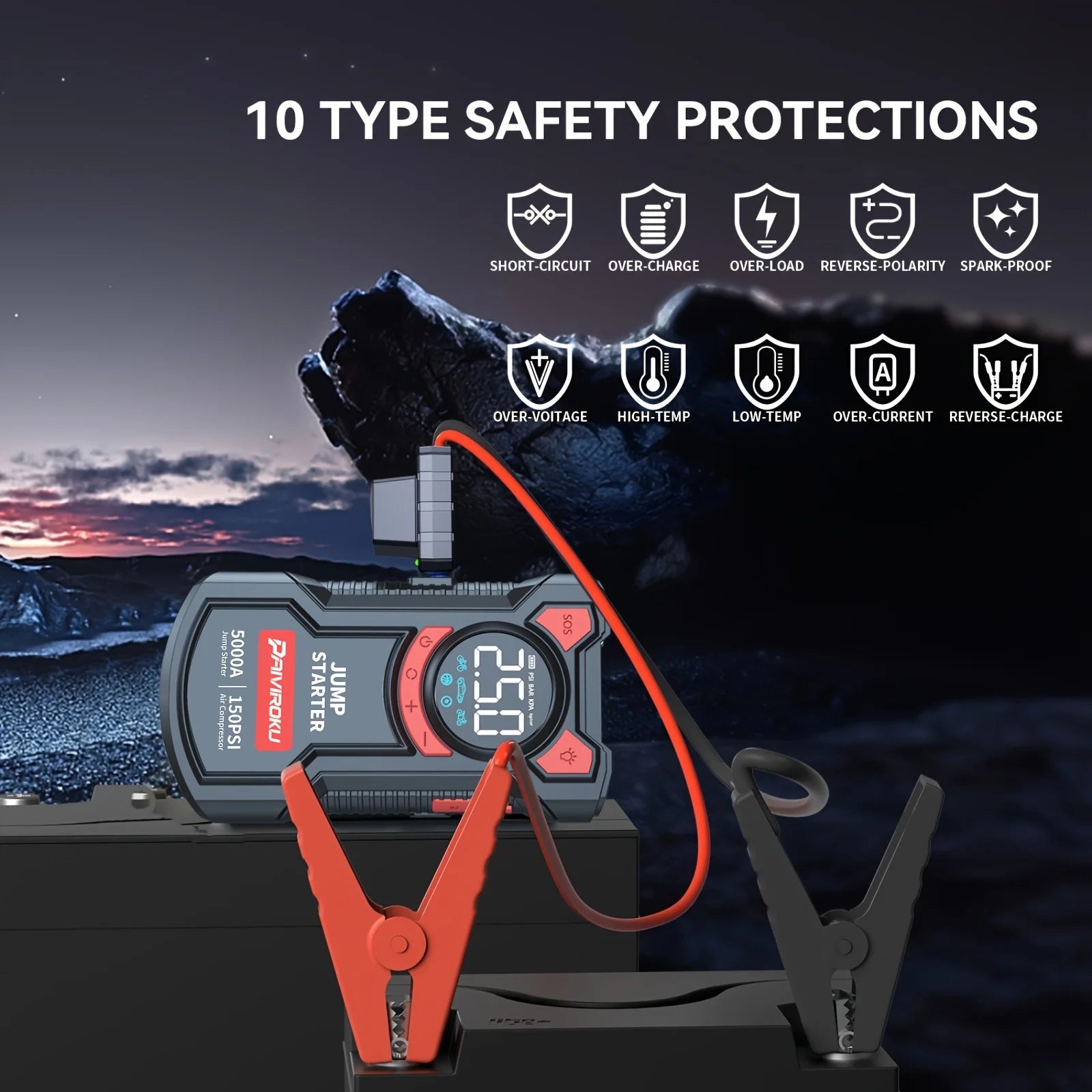 5 In 1 Jump Starter With Air Compressor | 5000A Peak 150 PSI Portable Jump Box alternate view