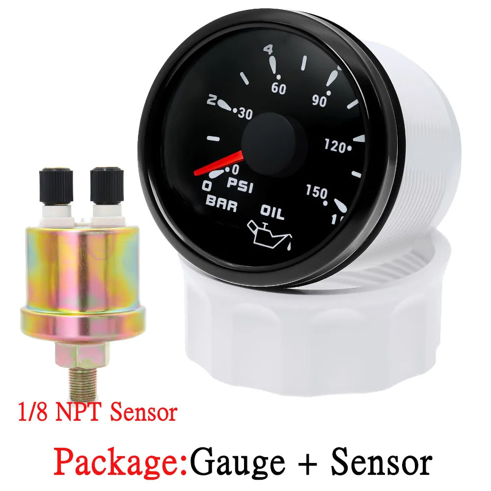 HD 2" 52m Oil Pressure Gauge Meter 0-10Bar 0~150PSI With 7 Colors LED Backlight 1/8NPT Oil Press Sensor For Boat Car Truck 9-32V
