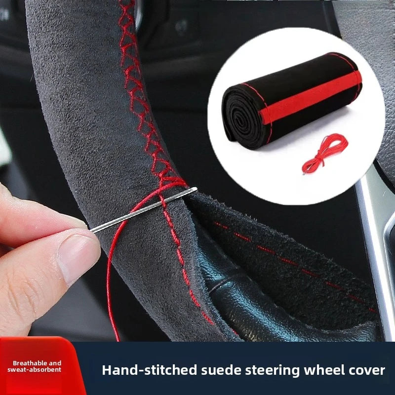 Steering Wheel Cover Black Suede Leather