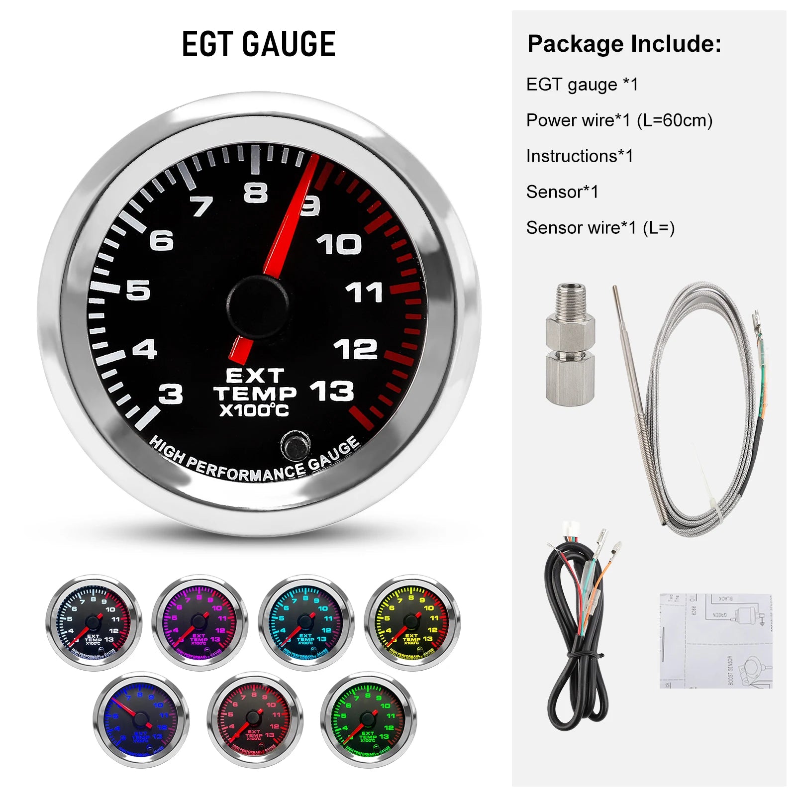 12V 52mm 7-Color Car Gauge Set | Universal Multi-Function Gauge for Boost, Temperat additional angle