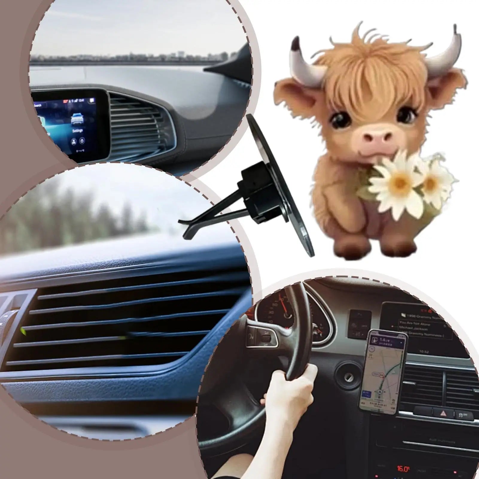 Vent Air Fresheners For Vehicles Car Perfume Air Freshener Vent Clip 2D Acrylic Cute Highland Cow Shape Perfume Aromatherapy