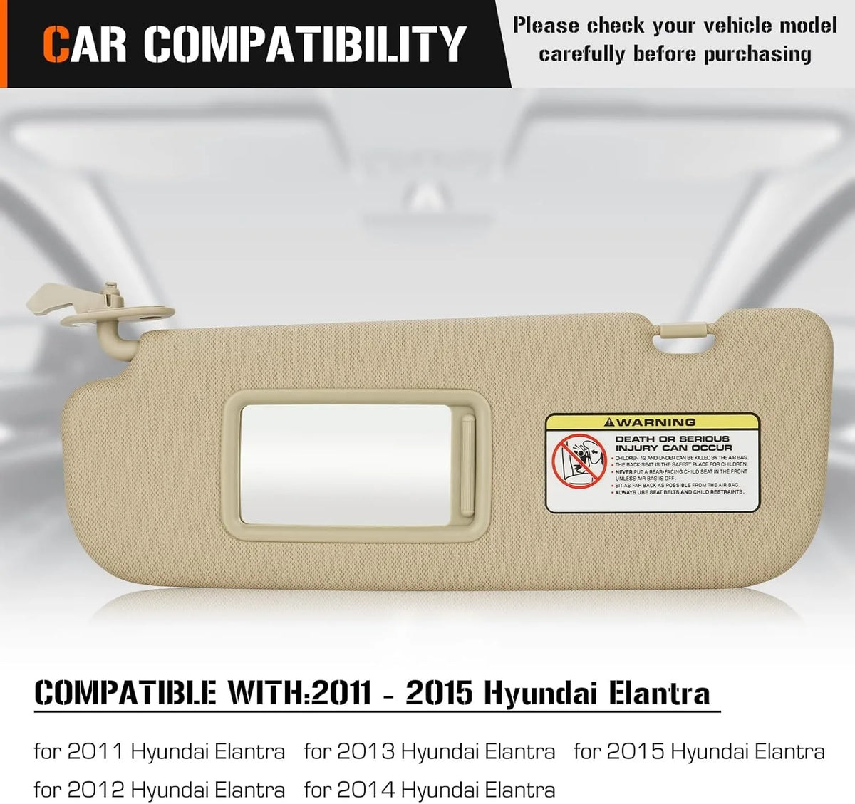 For Hyundai Elantra 2011 2012 2013 2014 2015 Car Sun Visor Interior Sunshade Board Driver Passenger Side Replacement Part