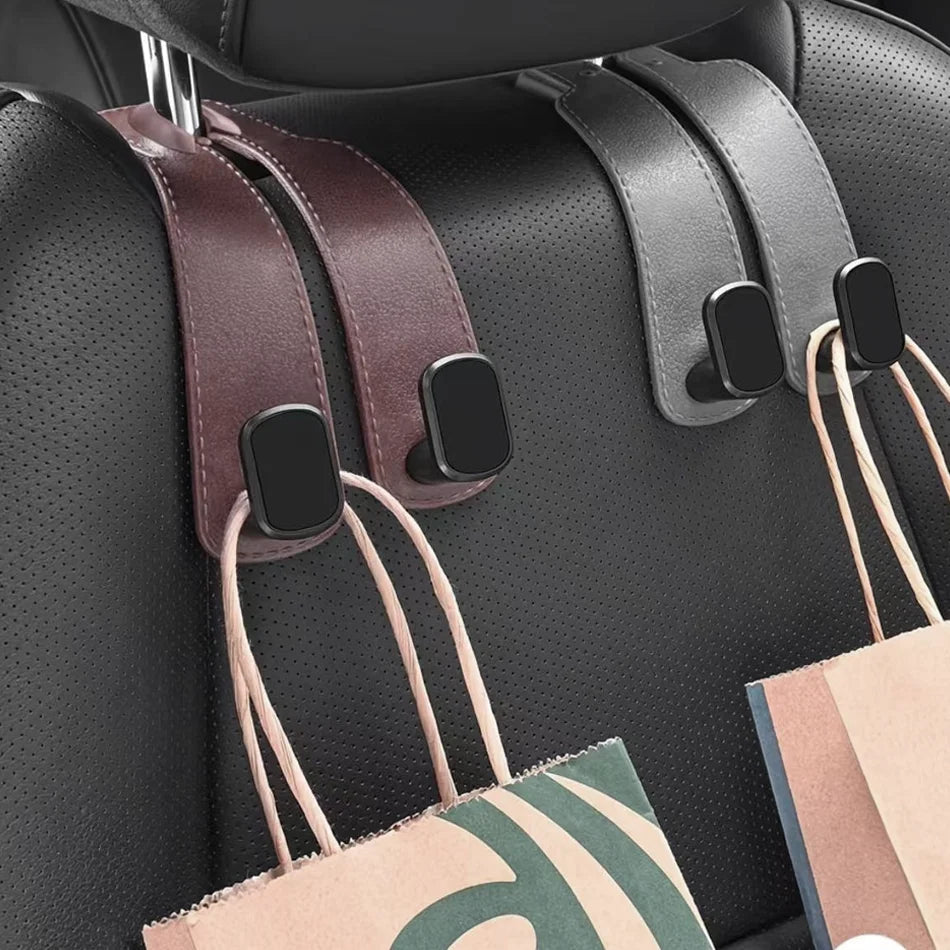 Leather Car Seat Back Hook Handbag Holder detail view