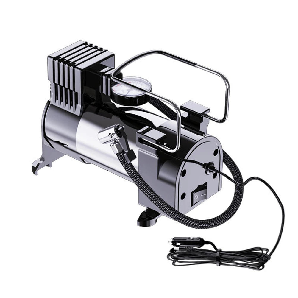 12V Electric Tire Inflator with Pressure Gauge Car Tire Pump Mini Air Compressor Heavy Duty Deluxe Portable Metal Air Compressor