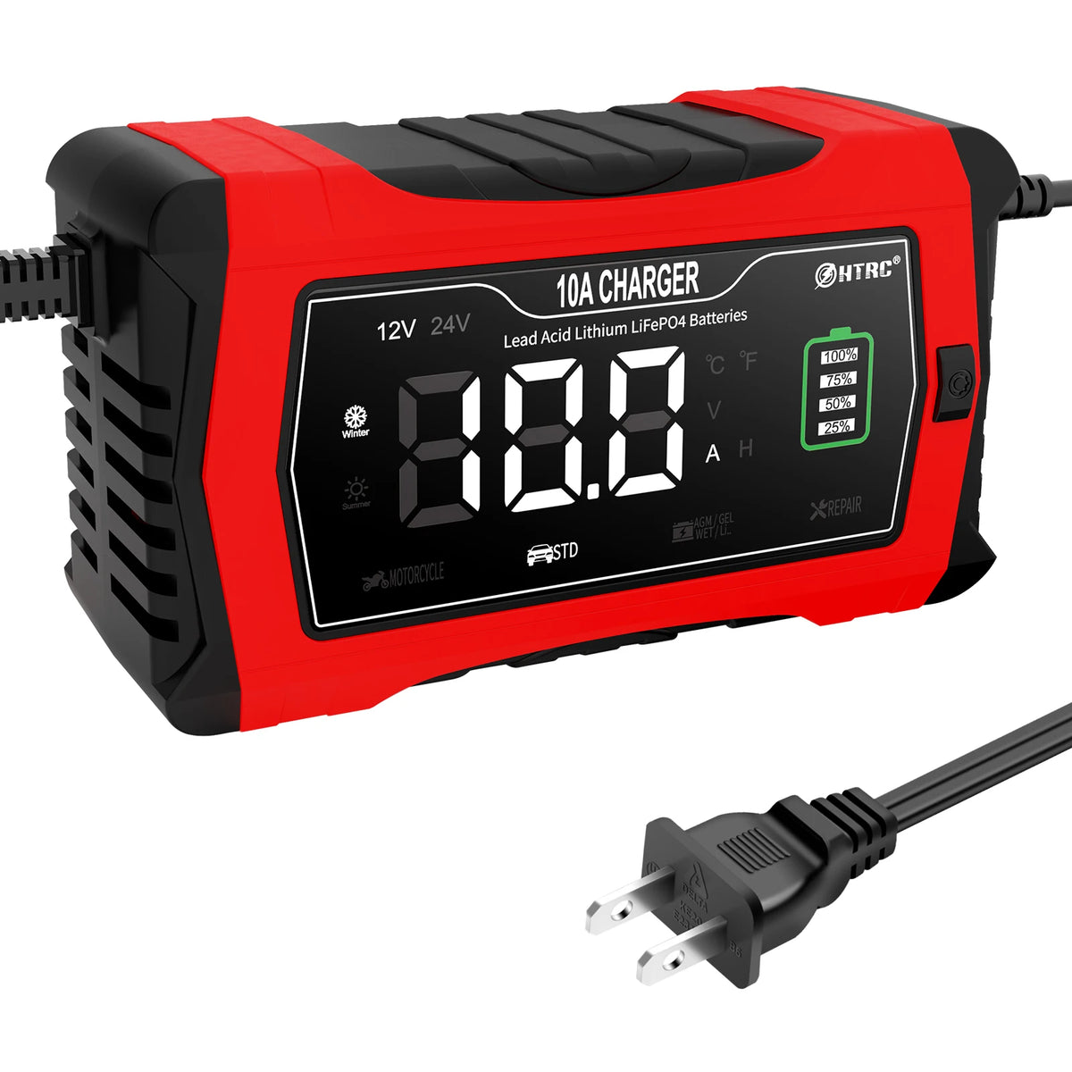 HTRC 20A/15A/10A Car Battery Charger LCD Automatic Pulse Repair Charger for Motorcycle Lead-Acid Lithium LiFePO4 AGM Wet Battery