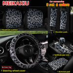 8 Set leopard print plush car rimless steering wheel cover, gear shift cover, shoulde alternate view