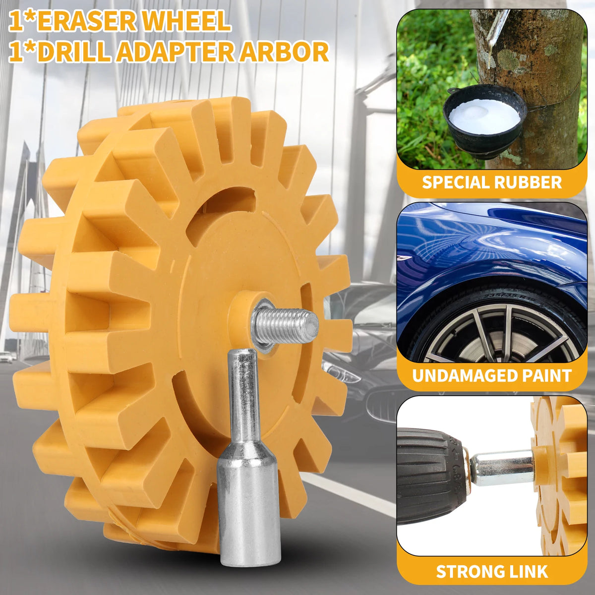 SIFANG Car Eraser Wheel Adhesive Remover Rubber Wheel, Smooth Power Drill Adapter, Paint Repair Rubber Vinyl Decals Removal Tool