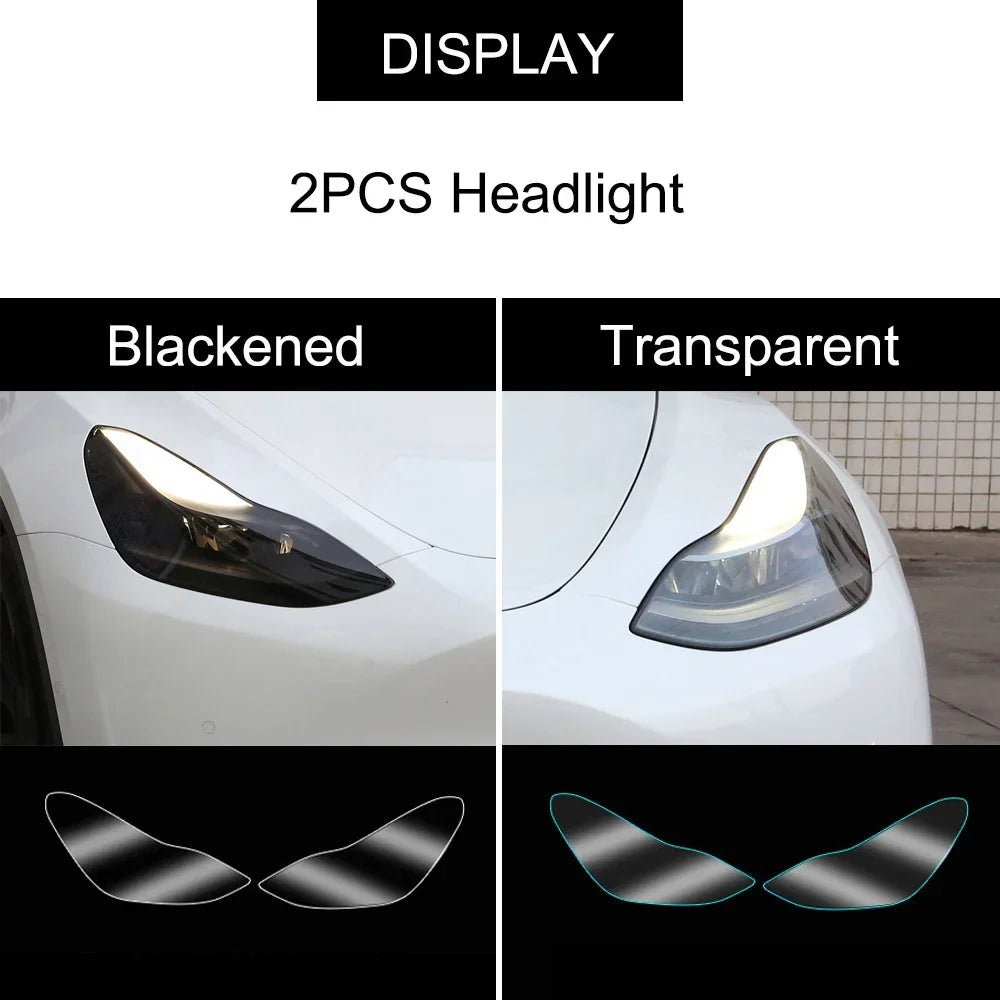 For Tesla Model 3 Y 2017-2023 TPU Blackened Headlight Taillight Foglight Protective Fi close-up view