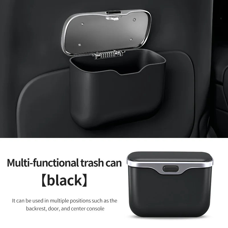 Multifunctional Car Trash Can with Lid Button, Hanging Storage Bin detail view