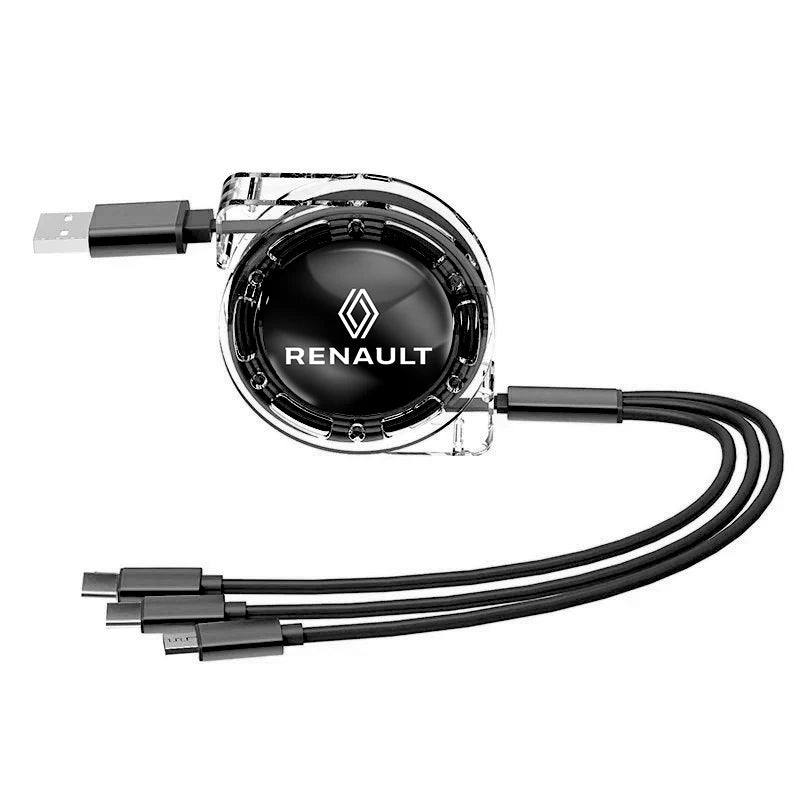 3-in-1 USB Fast Charging Cable 3A for Renault | Retractable Data Cable with 5 Gear Lengt detail view