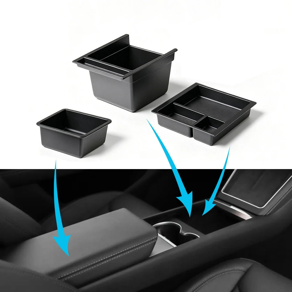 Upper Lower Slidable Console Storage Box Armrest Tray Insert For Tesla Model Y L 2026 Long Wheelbase