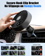 USB Car Vent Fan With Hooked Bracket: 5V/1A Portable Cooling Clip Fans For Car Air Vent Powerful 3 Speeds Quiet Brushless Motor