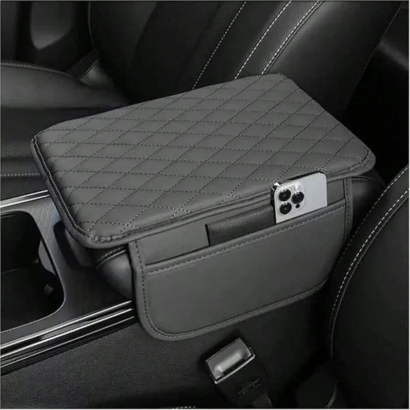 1pc Leather Car Center Console Armrest Cover Pad With 2 Storage Pockets, Universal Automotive Armrest Box Cushion