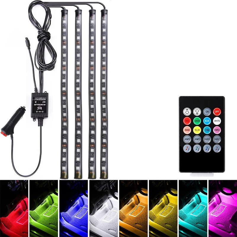 72/48/36 LED RGB Car Foot Ambient Light with USB Cigarette Automotive Interior Lights lifestyle view