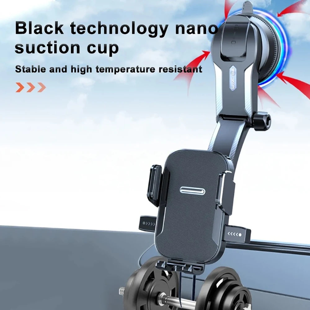 Car Phone Holder Windshield Dashboard 360° Rotation GPS Navigation Extension Rod close-up view