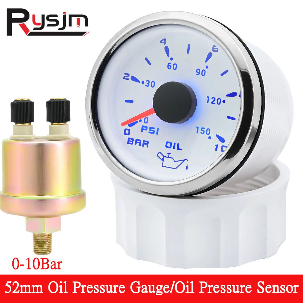 HD 2" 52mm Oil Pressure Gauge Meter 0-10Bar 0~150PSI | With 7 Colors LED Backlight and 1/8NPT Sensor