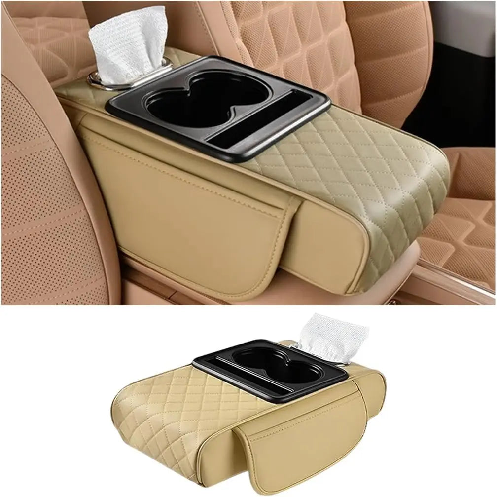 Auto Armrest Pillow Cover Pad Box Armrest Heightening Pad Car Armrest Box With 2 Cup Holder Auto Center Console Armrest Cushion