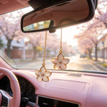 Cute Car Rearview Mirror Pendant Four-Leaf Clover Chain Hanging Ornament Car Interior Accessories Women's Gift