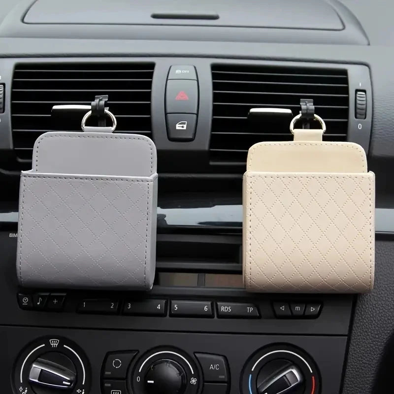 Car Phone Holder Air Vent Storage Box | PU Leather Car Organizer for Phone Glasses detail view