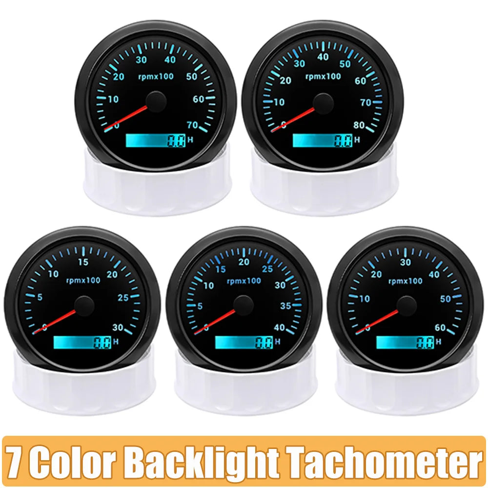85mm Digital LED Tachometer | 7 Color Backlight Gauge for Marine Boat Motorcycle Car
