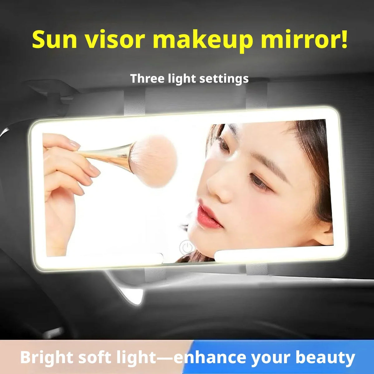 Portable Rechargeable LED Car Sun Visor Makeup Mirror 3 Light Settings Vanity Cosmetic Mirror Universal Car Interior Decoration