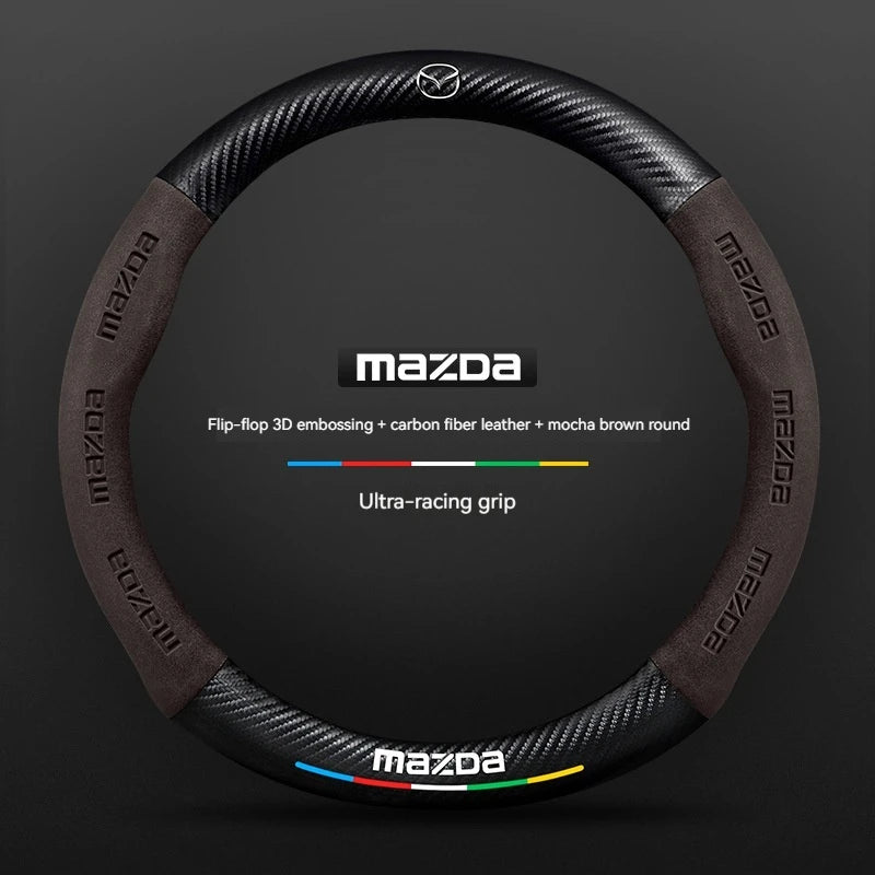 Carbon Fiber Suede Car Steering Wheel Cover | Compatible with Mazda 3 5 6 CX5 CX8 MX5 alternate view