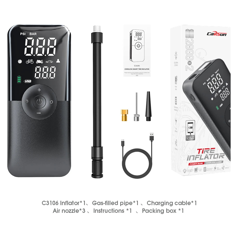 CARSUN Portable Tire Inflator Rechargeable | Digital Air Compressor for Car, Bike, an alternate view