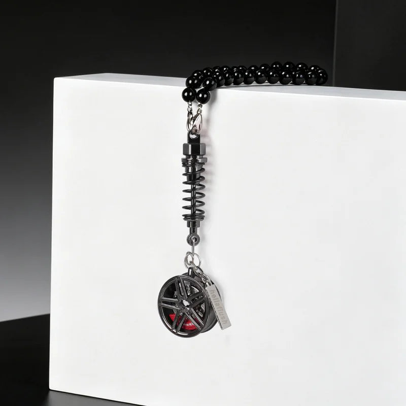 metal Car Mirror Rearview Pendant Auto Interior Decor Pendants Aluminum Wheel With Sho close-up view