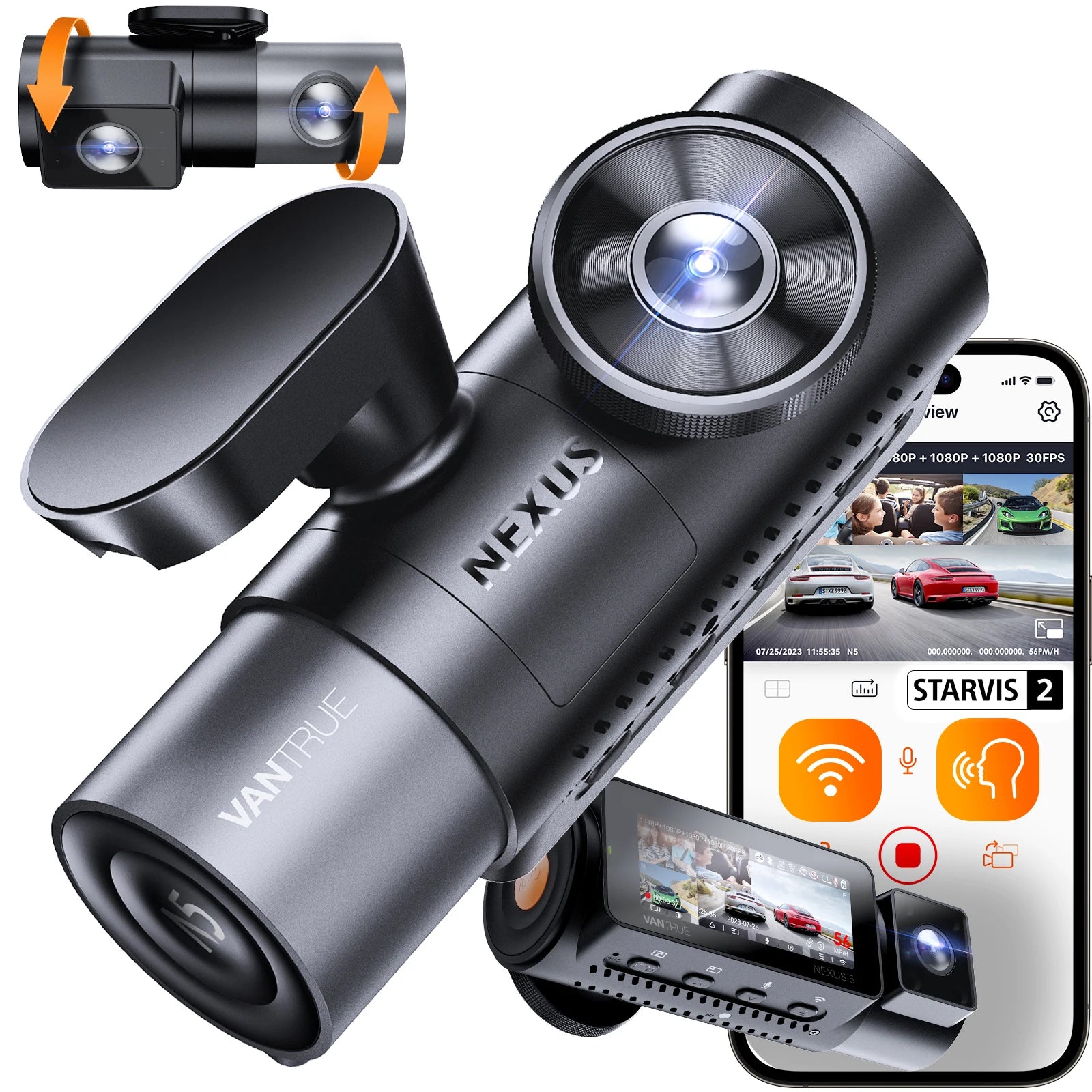 Vantrue N5 4 Channel Dash Cam | 360° WiFi GPS STARVIS 2 IR Night Vision alternate view