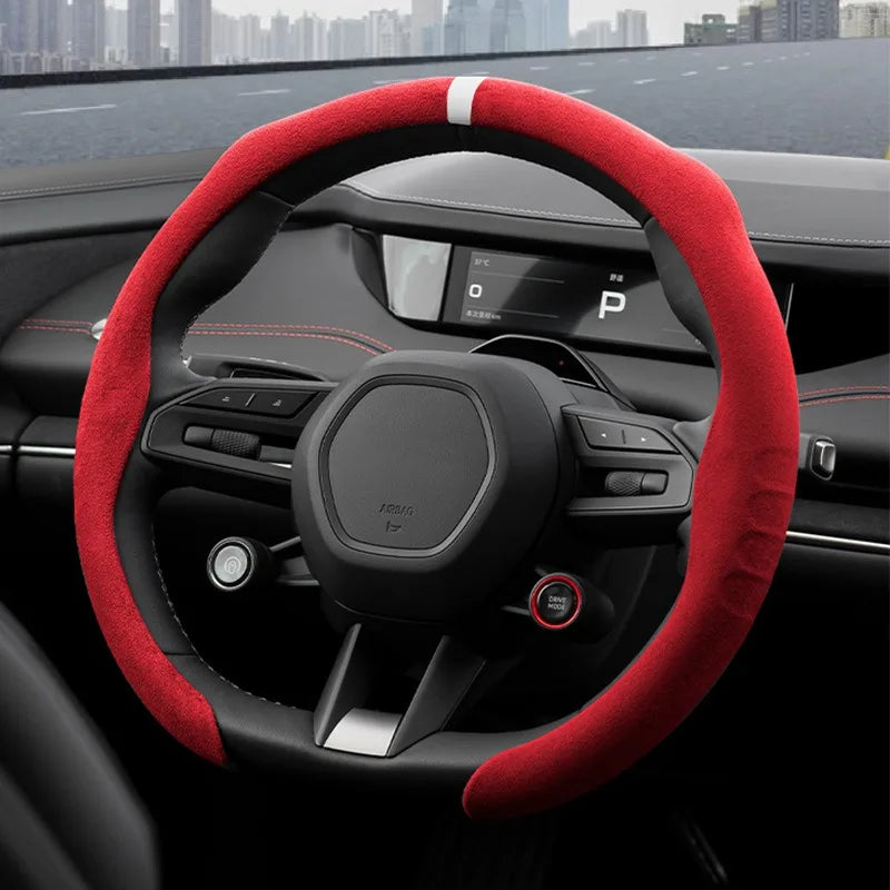 Universal Non-Slip Suede Car Steering Wheel, O/D-Type Steering Covers Wheel Booster Protect Cover for Car Anti-skid Accessories