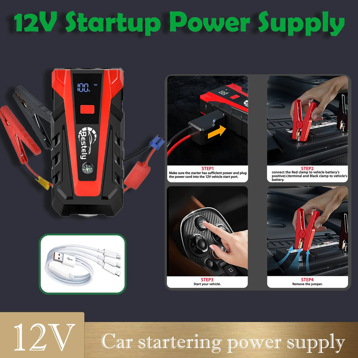 Jump Starter Power Bank 12V Booster for Car Start 3000A Battery Quick Charger Portabl alternate view