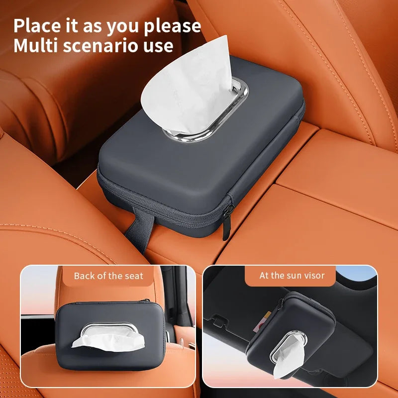 Premium Leather Car Tissue Holder Seat Back Hanging Napkin Dispenser for Armrest Univers detail view