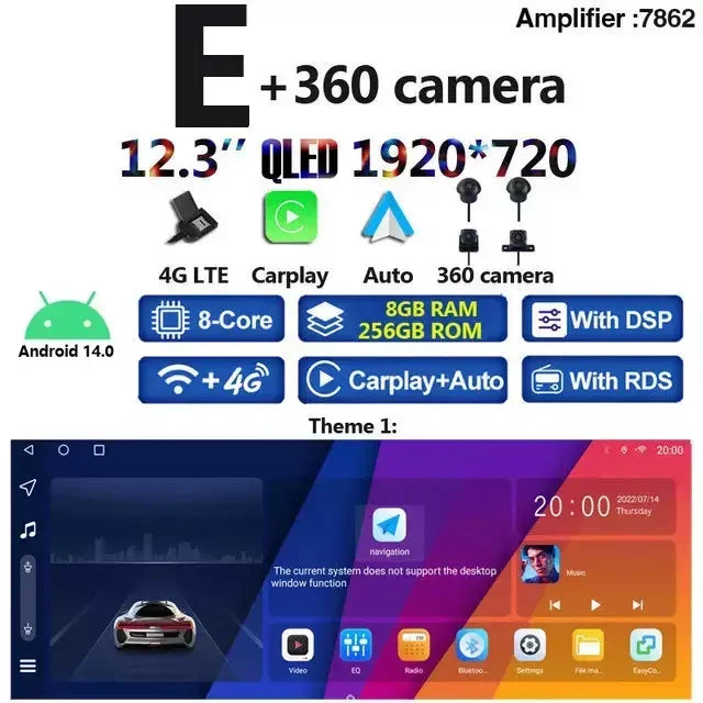 Wireless CarPlay 8G+256G 12.3 Inch Android 14.0 Car DVD Player GPS for Porsche Macan 201 detail view