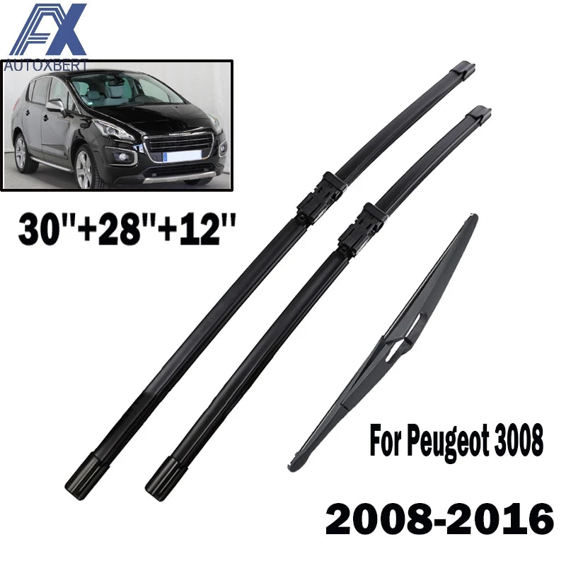 Front Rear Wiper Blades Set for Peugeot 3008 2009-2016 | Push Button Connection