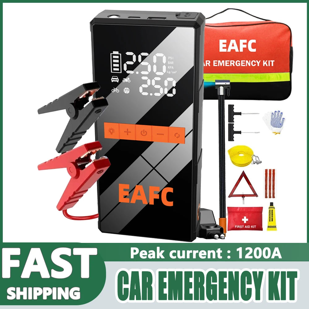 4 in 1 Car starting device Air Compressor Power Bank Portable Charger Car Booster For 12V Car Starting Tire Inflator Pump