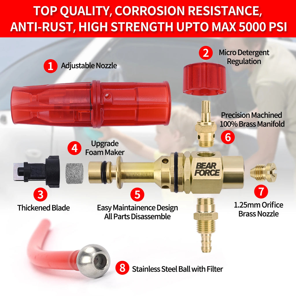 Brass Snow Foam Lance for Pressure Washer | Compatible with Karcher Elitech Bort AR Bosc detail view
