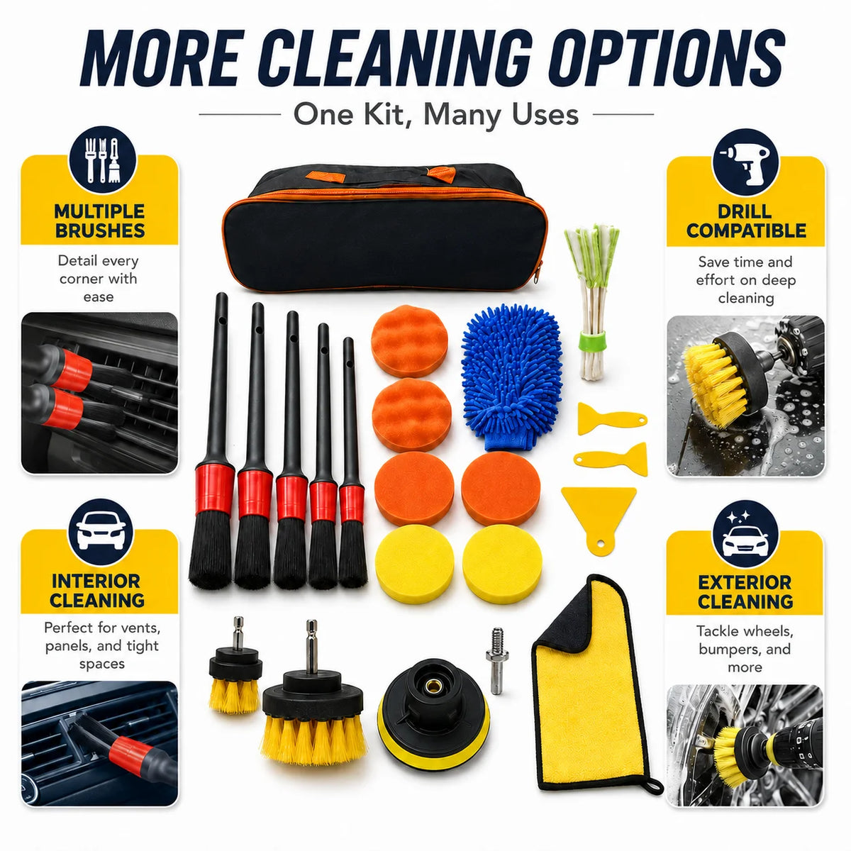 New Car Cleaning Kit Scrubber Drill Detailing Brush Set Air Conditioner Vents Towel Poli detail view