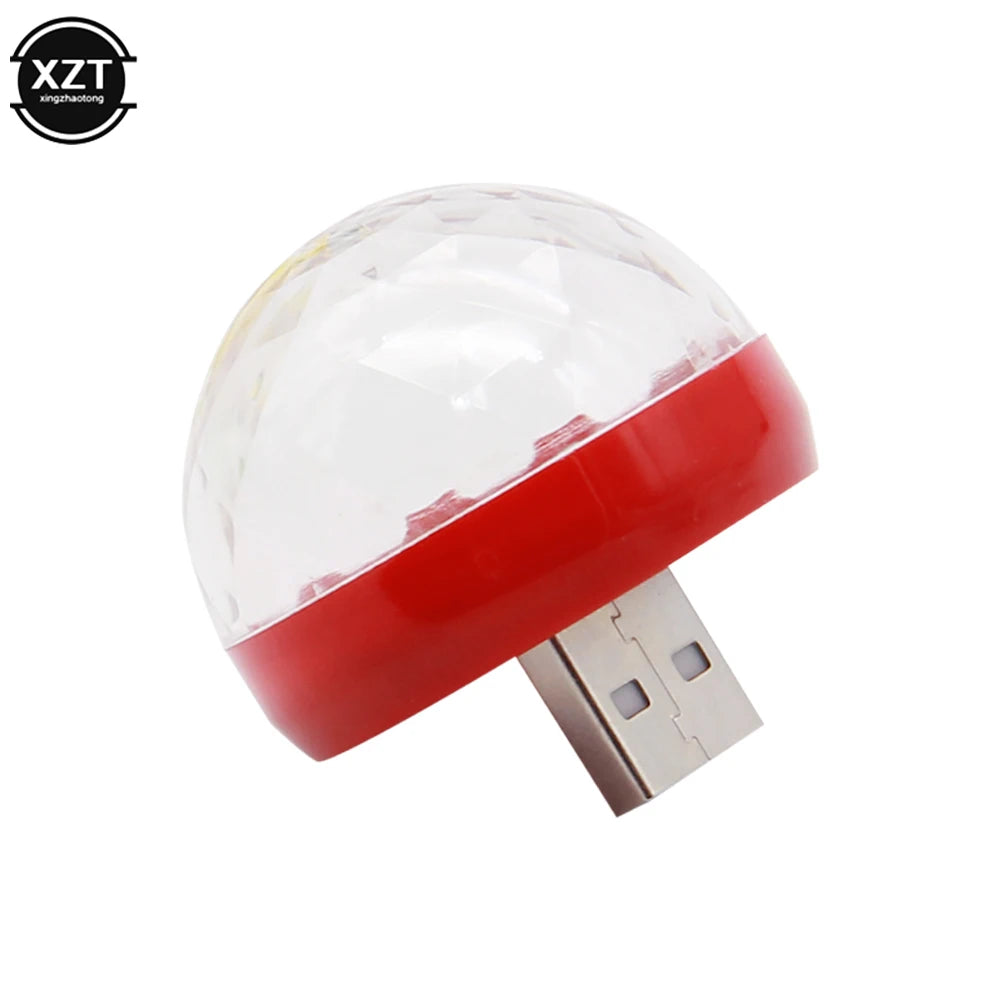 RGB LED USB Car Atmosphere Lamp DJ Disco Ball close-up view
