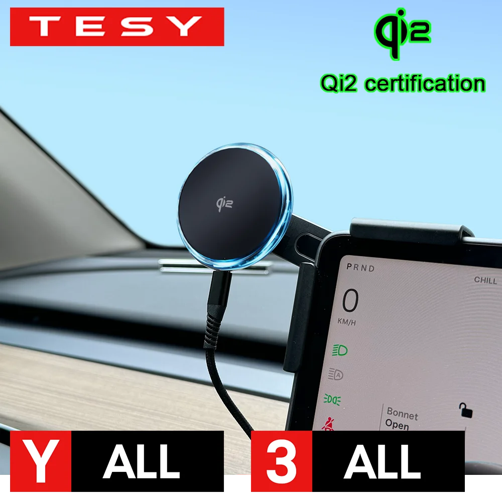 Qi2 15W Magnetic Wireless Charger Phone Holder Compatible with MagSafe Screen Mount For Tesla Model